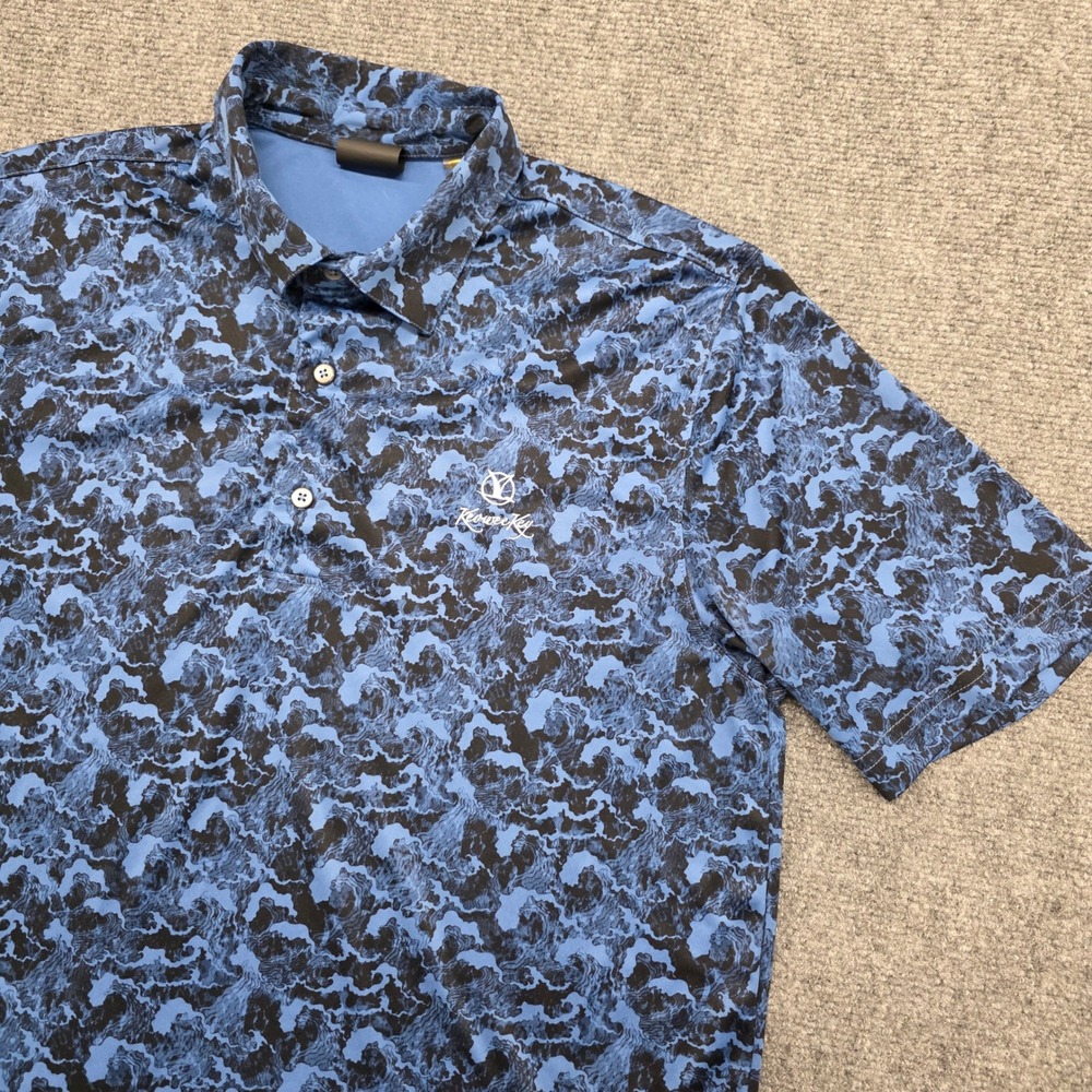 Greg Norman ML75 Play Dry Mens Blue Camo Golf Polo Shirt Medium Keowee Key